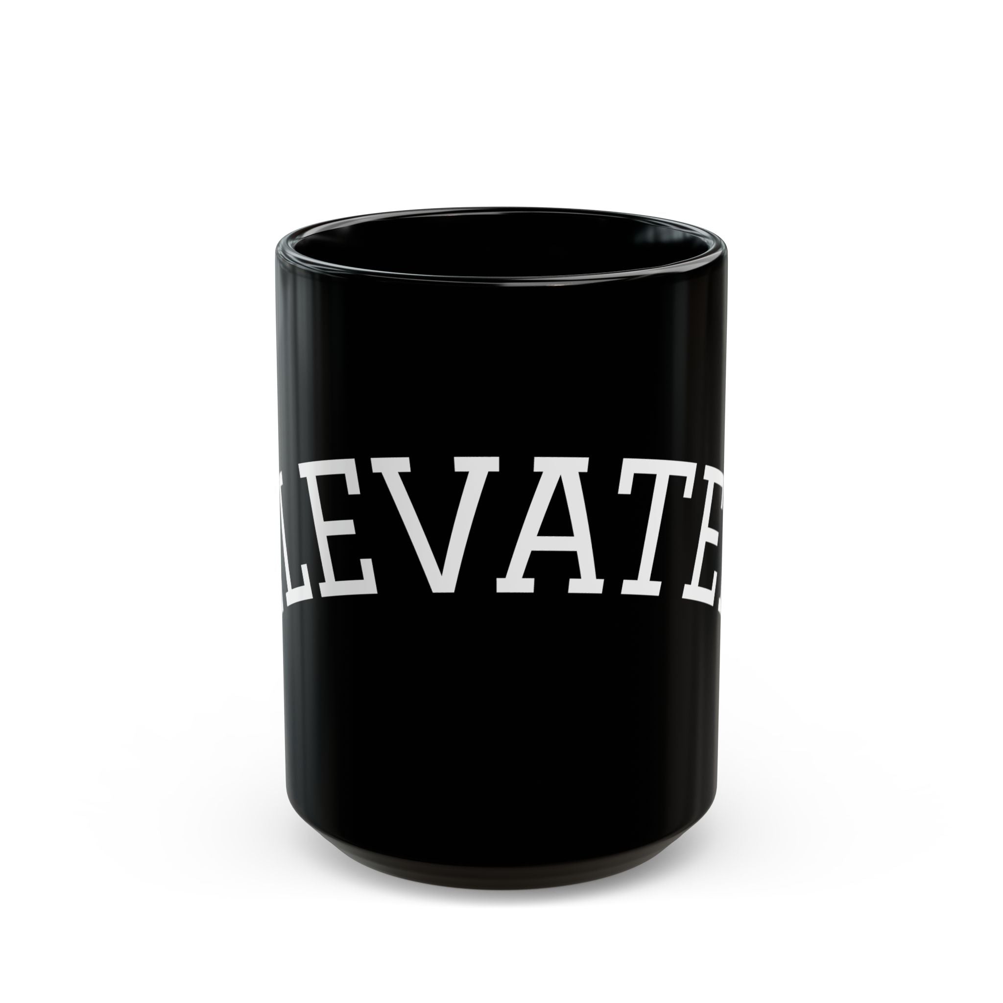 Elevated Black Coffee Mug (11oz & 15oz) — 'ELEVATED' Bold White Text