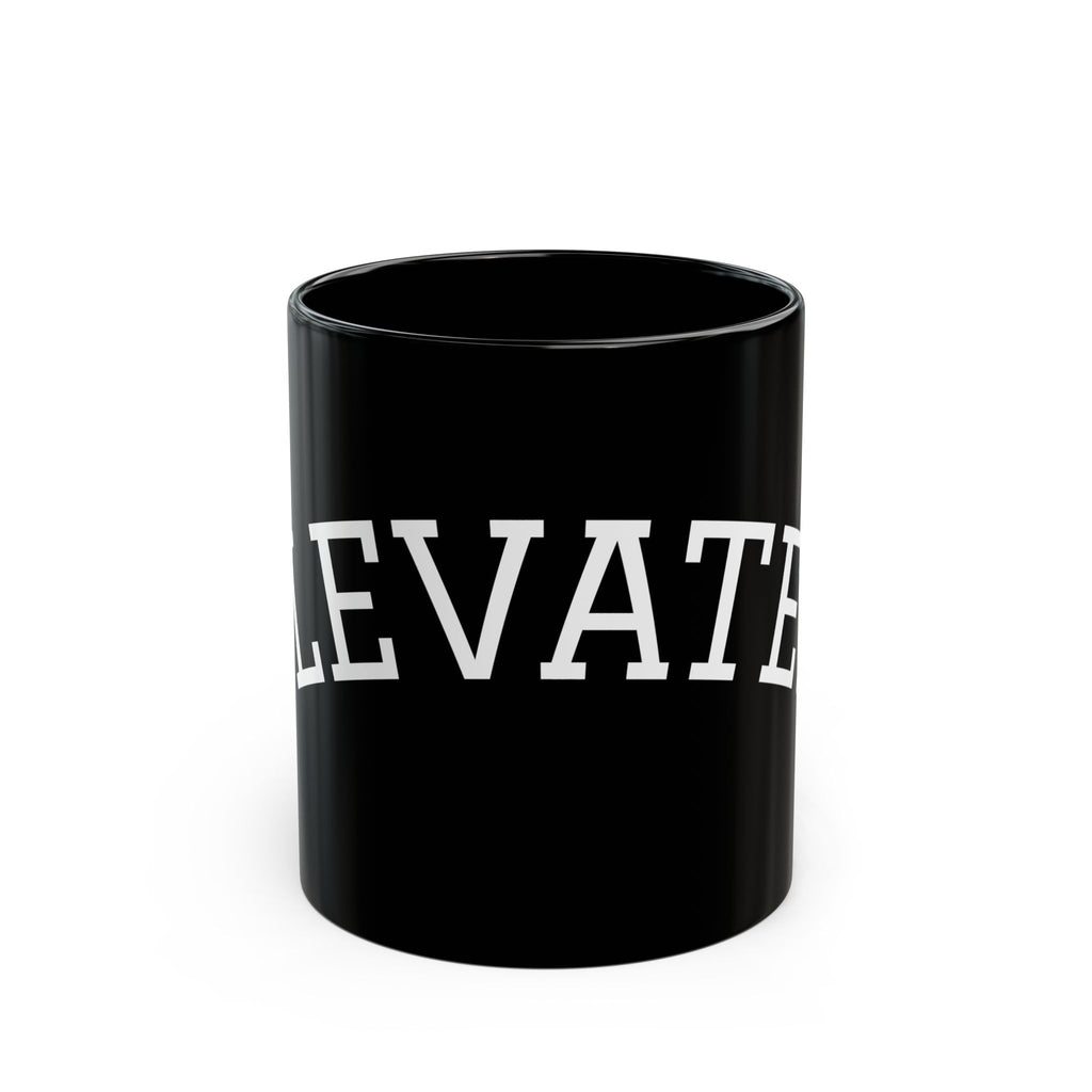 Elevated Black Coffee Mug (11oz & 15oz) — 'ELEVATED' Bold White Text