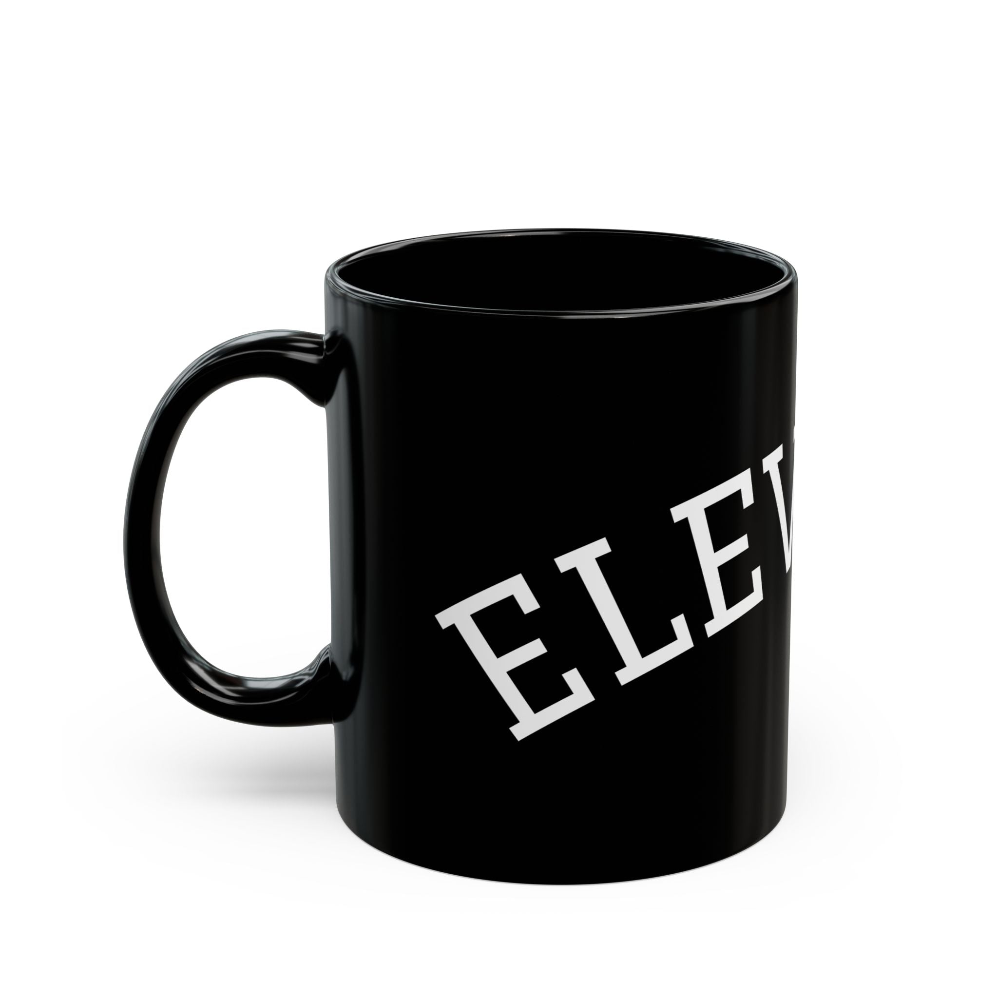 Elevated Black Coffee Mug (11oz & 15oz) — 'ELEVATED' Bold White Text