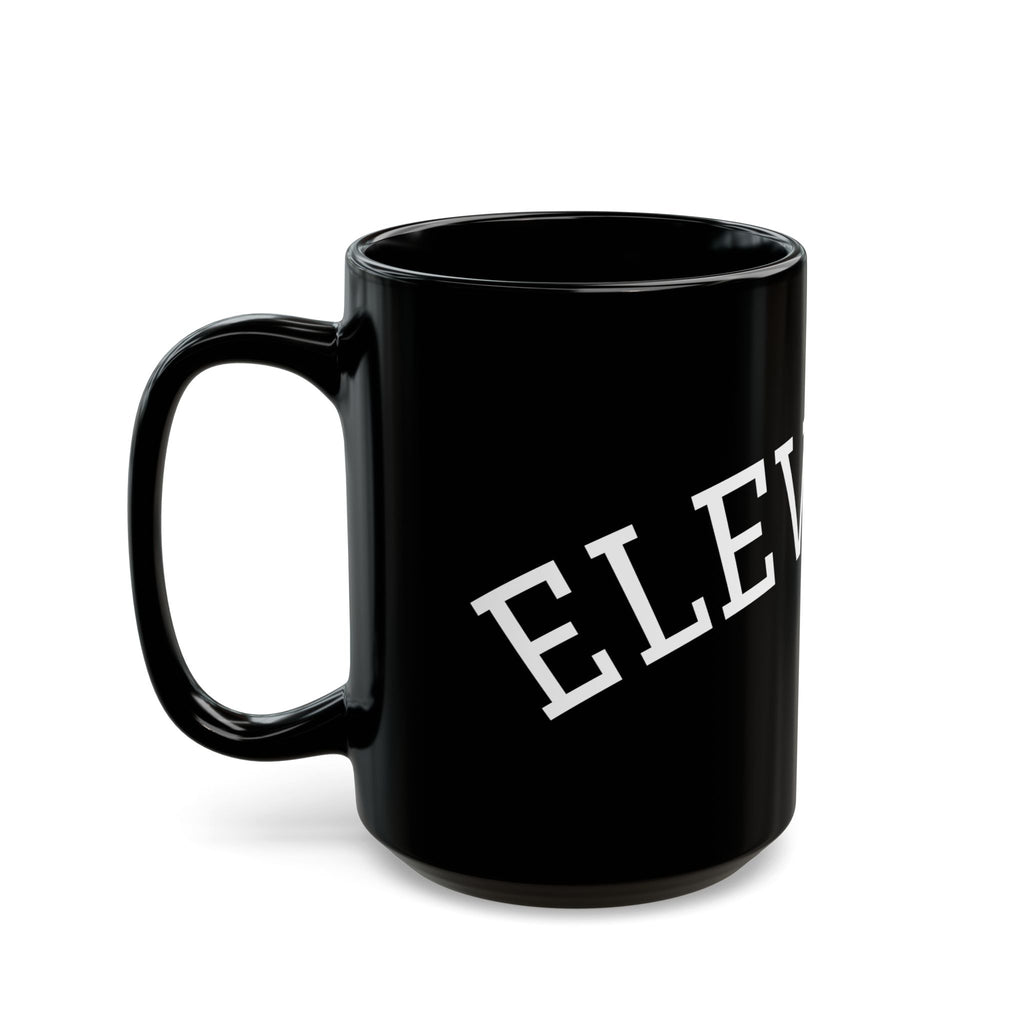 Elevated Black Coffee Mug (11oz & 15oz) — 'ELEVATED' Bold White Text