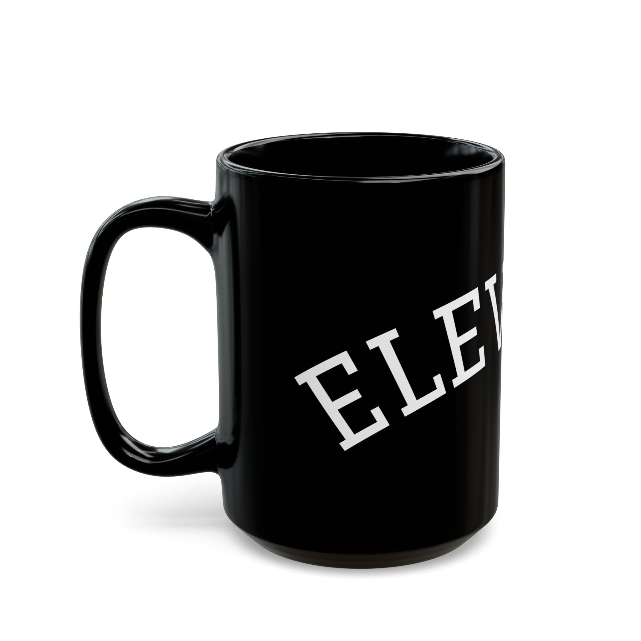 Elevated Black Coffee Mug (11oz & 15oz) — 'ELEVATED' Bold White Text